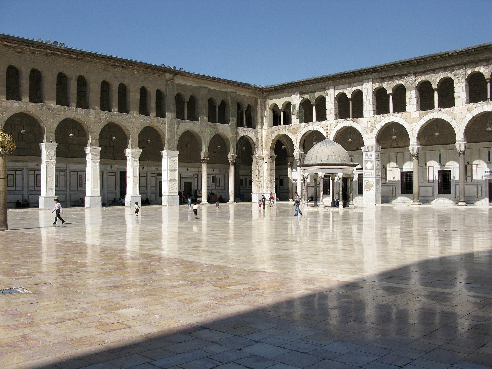 The courtyard of the Umayyad Mosque in Damascus, Syria